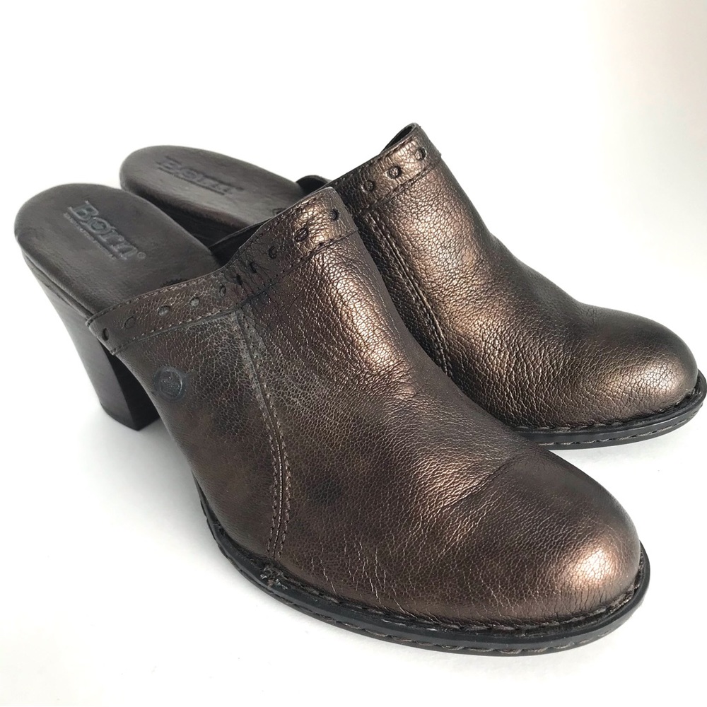 Born Lela Metallic Bronze Leather Mule Heels Clogs (8)